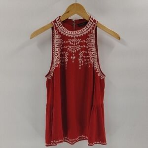 THML Halter Top Size Small White Embroidered Stitching Sleeveless